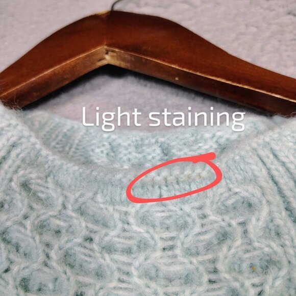 Anthropologie Sweater Women XL Blue Chunky Knit Mock Neck Tunic Fisherman Preppy - Picture 7 of 12